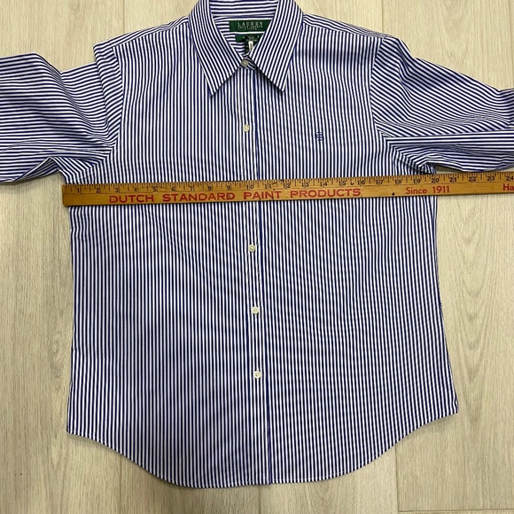 Polo Ralph Lauren Petite Women's Medium Blue & White Striped Polo Button Up - Picture 7 of 10